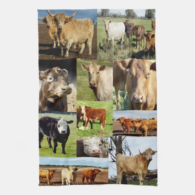 Linge De Cuisine Collage de photos de la race de vache, (Vertical)