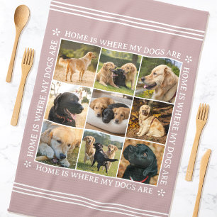 Linge De Cuisine Collage de photos de texte personnalisé Chien Rose