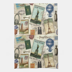Linge De Cuisine collage de voyage vintage moderne