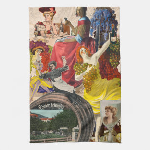 Linge De Cuisine Collage Femmes et Vin