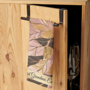 Linge De Cuisine Collection de Feuilles de Boho Rouge Rose Populair