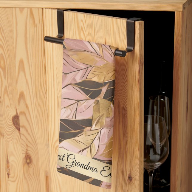 Linge De Cuisine Collection de Feuilles de Boho Rouge Rose Populair (Pliage en tiers)