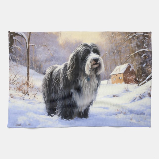 Linge De Cuisine Collie Laisser Il Neige Noël (Horizontal)