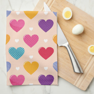 Linge De Cuisine Colorée Pop Art Motif de coeur