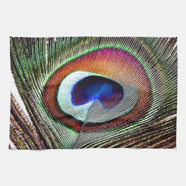Linge De Cuisine Colorful Copper Peacock Feather (Horizontal)