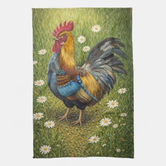 Linge De Cuisine Colorful Rooster in Daisy Meadow Kitchen Towel