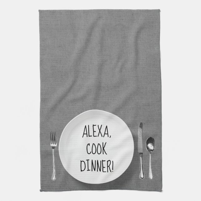 Linge De Cuisine Commande Alexa humour sur gris (Vertical)
