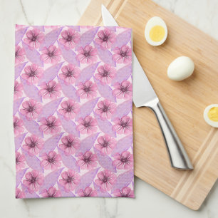 Linge De Cuisine Conception botanique florale à l'aquarelle rose B