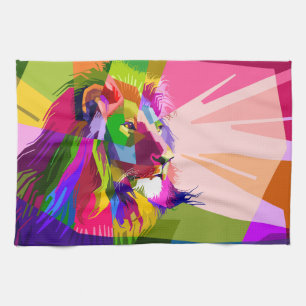 Linge De Cuisine Conception d'art pop prismatique coloré de lion