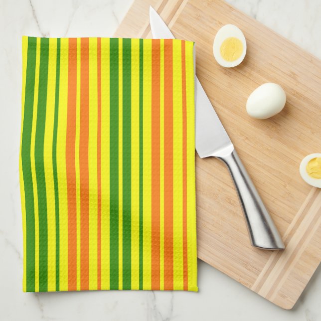 Linge De Cuisine Conception de bandes verticales orange jaune vert  (Quart Plié)