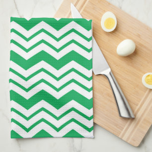 Linge De Cuisine Conception de motif en chevron zigzag blanc vert 