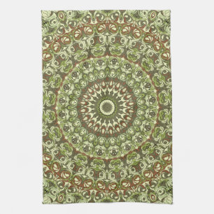 Linge De Cuisine Conception de motif mandala de couleur vert terre 