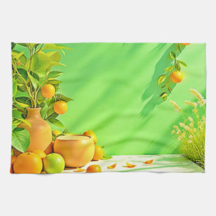 Linge De Cuisine Conception de nature morte vibrante orange vert