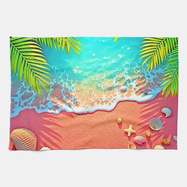 Linge De Cuisine Conception de paradis de plage de sable rose (Horizontal)