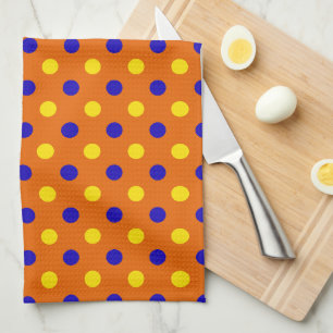 Linge De Cuisine Conception de points polka bleus jaunes orange