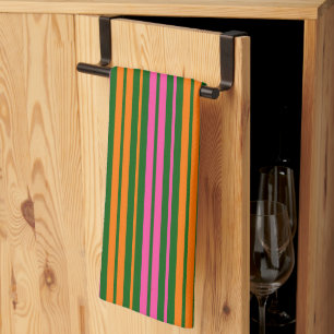 Linge De Cuisine Conception de rayures verticales orange vert rose