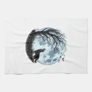 Linge De Cuisine Conception de silhouette d'arbre de lune hurlement