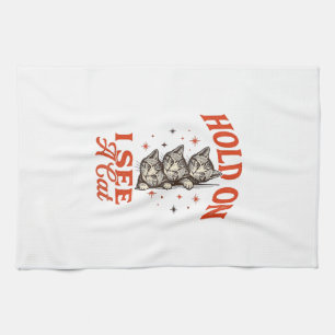 Linge De Cuisine Conception de t-shirt vintage drôle de chat tiens