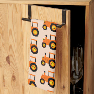 Linge De Cuisine Conception de tracteur orange sur fond de couleur