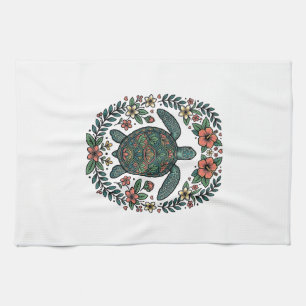 Linge De Cuisine Conception de vecteur floral de tortue de mer vint