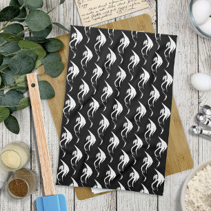 Linge De Cuisine Conception d'illustration de dragon tribal noir et