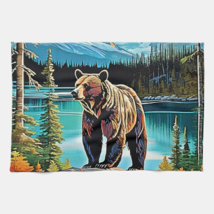 Linge De Cuisine Conception d'ours de montagne canadiens majestueux