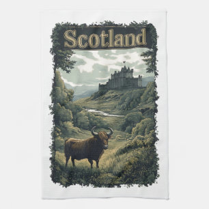Linge De Cuisine Conception Écosse : Vache des Highlands, château e