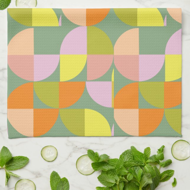 Linge De Cuisine Conception géométrique du milieu du siècle Vert ro (Plié)