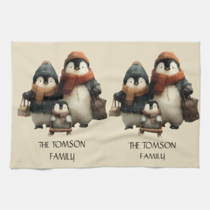 Linge De Cuisine Conception personnalisée de famille de manchots d'