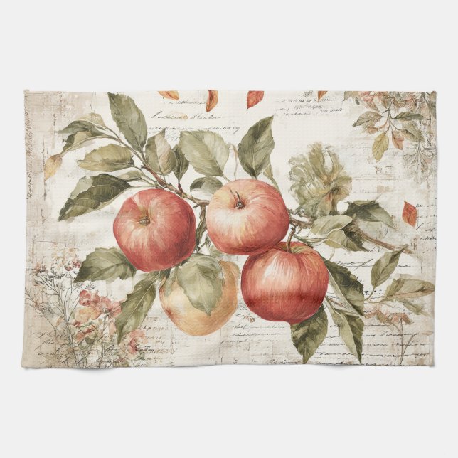 Linge De Cuisine Conception vintage branche de pommier (Horizontal)