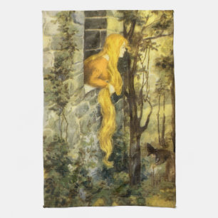 Linge De Cuisine Conte de fées vintage, Rapunzel avec cheveux longs