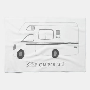 Linge De Cuisine CONTINUEZ SUR ROLLIN Retro Camper Motorhome RV B&W