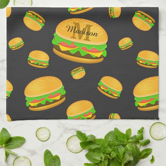 Linge De Cuisine Cool et amusant yummy burger motif Monogramme (Plié)