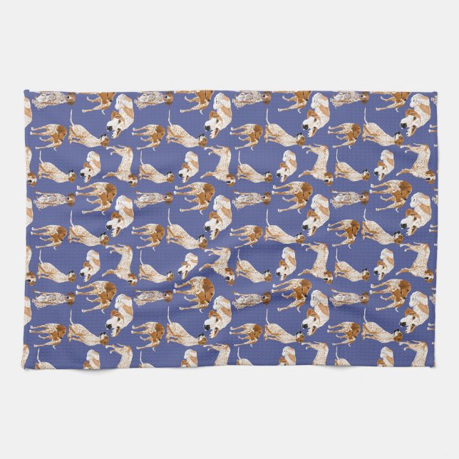 Linge De Cuisine Coonhound de Redtick sur le bleu (Horizontal)