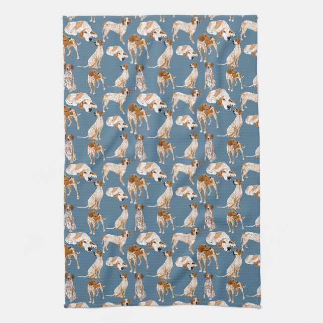 Linge De Cuisine Coonhounds de Redtick sur le gris bleu (Vertical)
