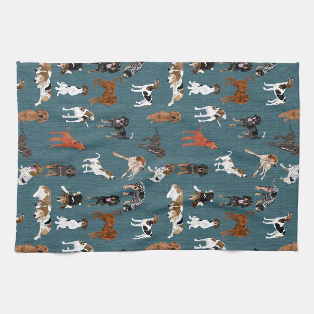 Linge De Cuisine Coonhounds sur Teal foncé (Horizontal)