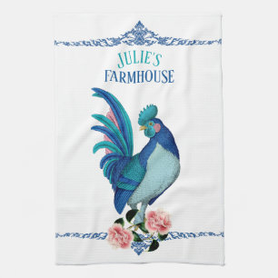 Linge De Cuisine Coq de Ferme de Campagne Française Bleu Sarcelle R