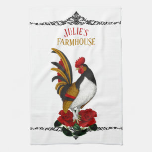 Linge De Cuisine Coq de Ferme de Campagne Française Rouge Noir Or