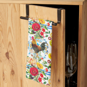 Linge De Cuisine Coq, ferme, oiseaux, folklore motif  