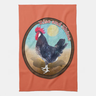 Linge De Cuisine Coq Minorque Lever et Briller Ovale Vintage