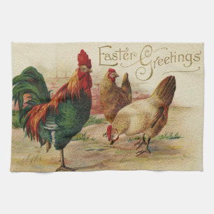 Linge De Cuisine Coq vintage Et Poulets Pâques