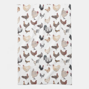 Linge De Cuisine Coqs d'aquarelle et poules