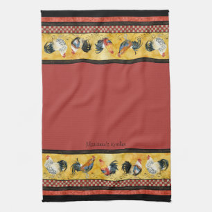 Linge De Cuisine Coqs d'or rouges et cuisine bronzage de remous de