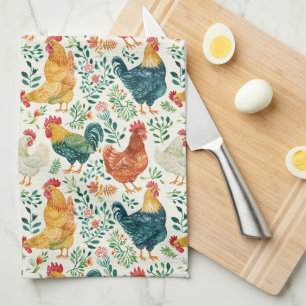 Linge De Cuisine Coqs et fleurs