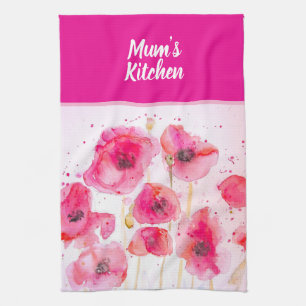 Linge De Cuisine Coquelicot Pavots Fleur Floral Aquarelle