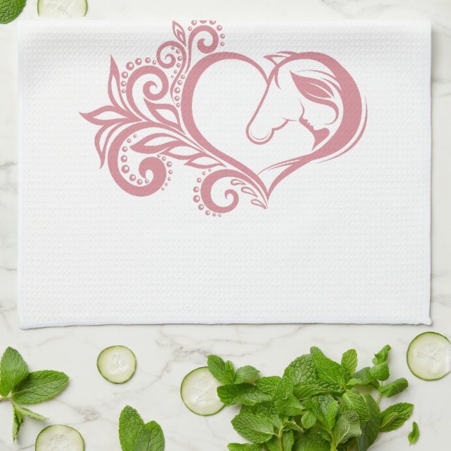 Linge De Cuisine Coquette Coeur rose Cheval Fille Feminine Élégante (Plié)