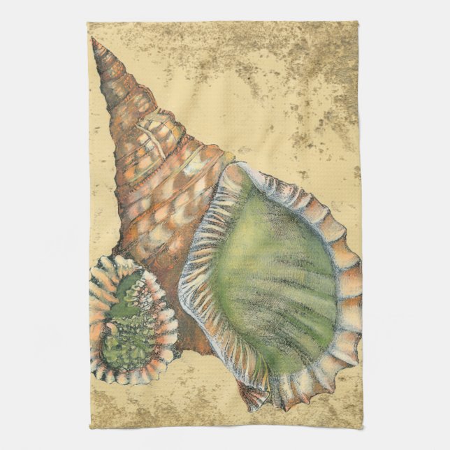 Linge De Cuisine Coquillage Brown et vert (Vertical)