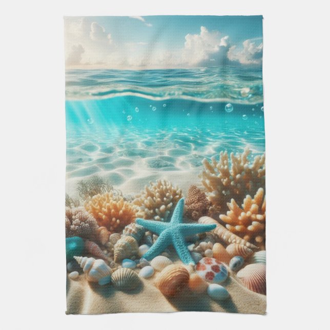 Linge De Cuisine Coquillages De Plage Tropicaux Et Estarfish (Vertical)