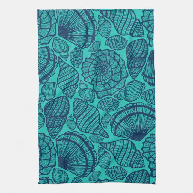 Linge De Cuisine Coquillages de plage Turquoises tropicaux (Vertical)