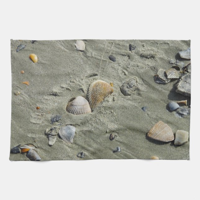 Linge De Cuisine Coquillages Et Sable (Horizontal)